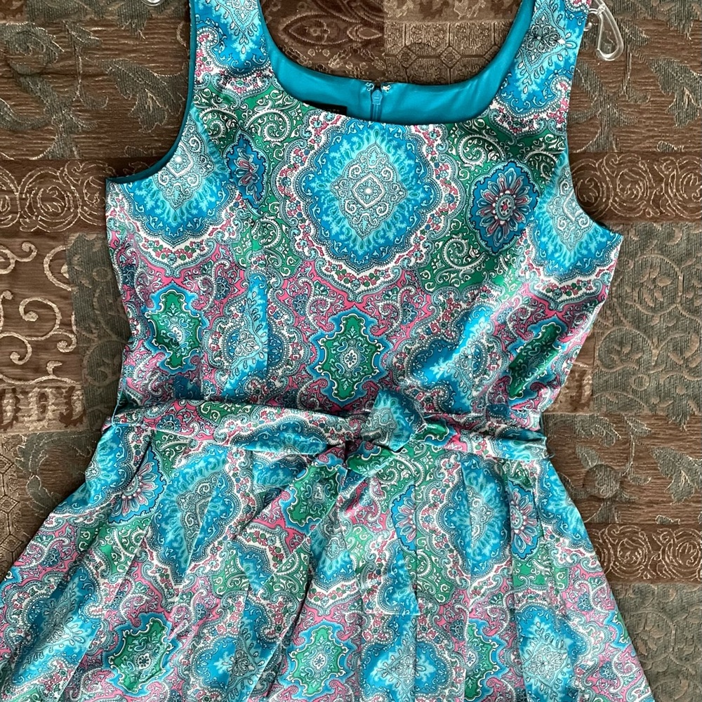 🎉HP🎉Talbots Turquoise Patterned Sleeveless Dress - Picture 2 of 6